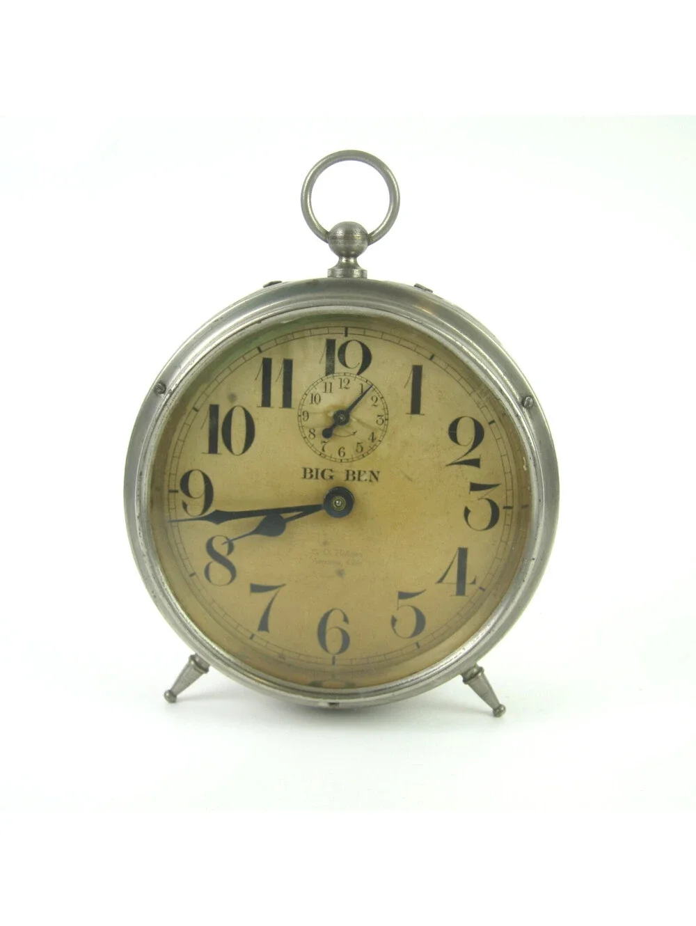 Antique Westclox Big Ben Peg Legs Wind Up Alarm Clock 1910s Nickel Metal Case